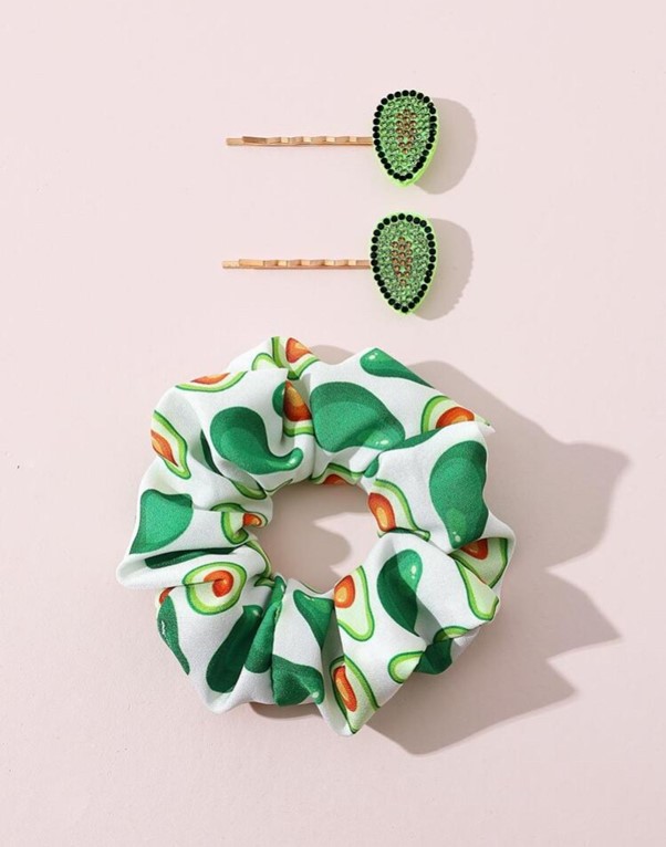 Featured image for “Avocado 🥑 Hair Scrunchie and Avo rinestoan clips”